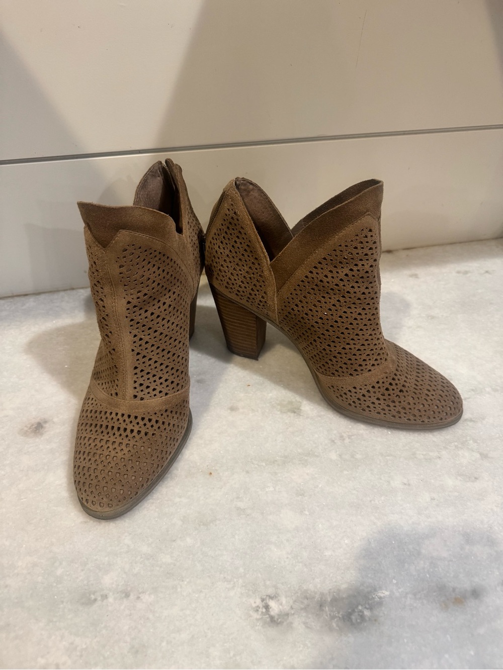 Vince Camuto Brown Perforated Suede Ankle Booties